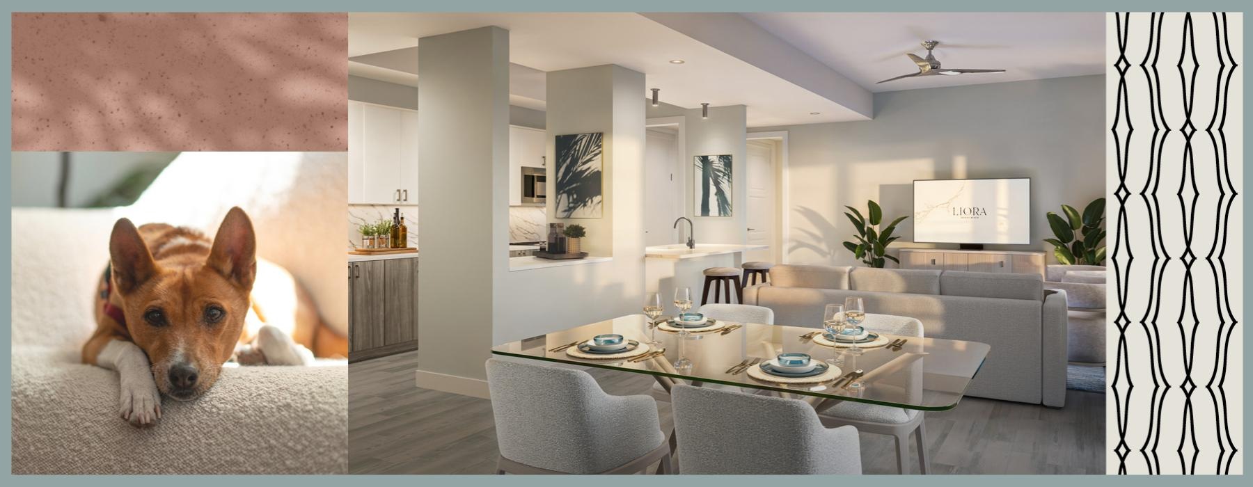 a dog sitting at a table