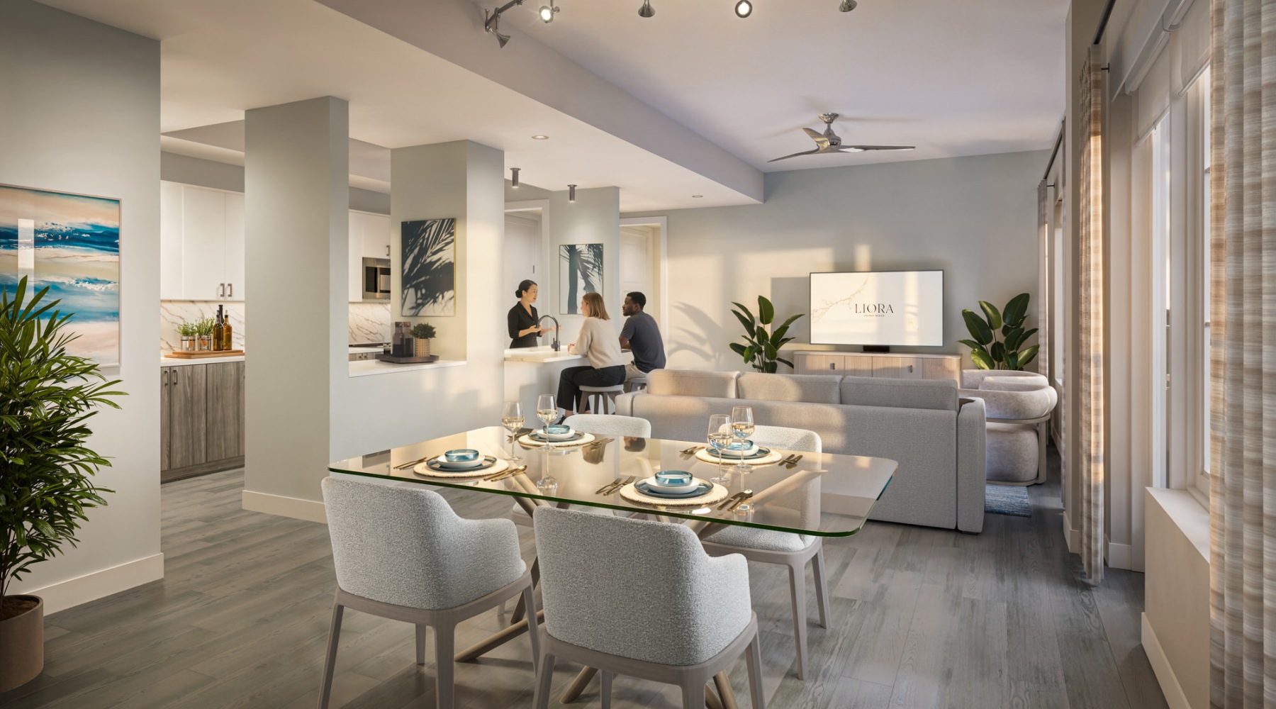 lounge area with modern decor and ample seating