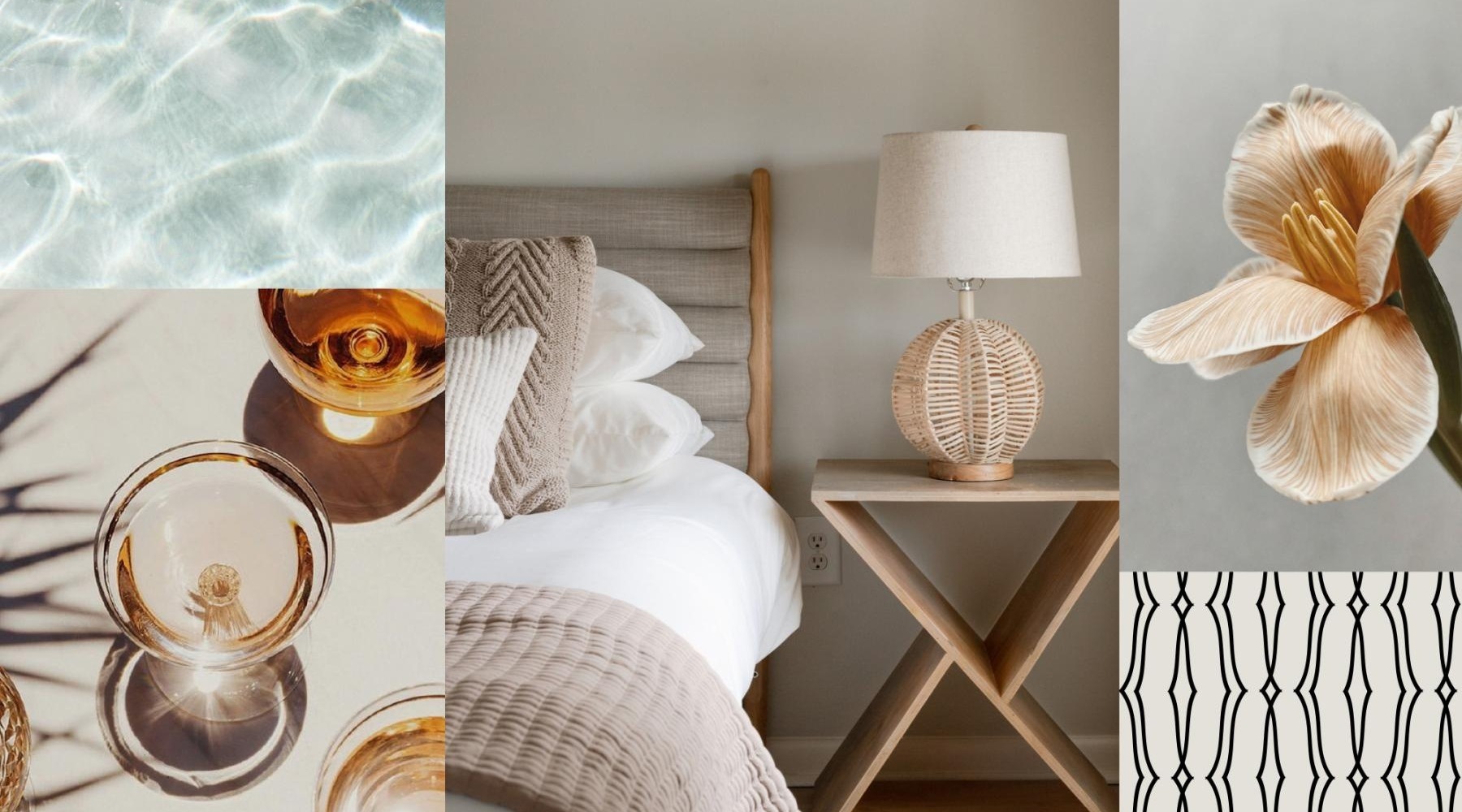 a photo collage showing shells and decor