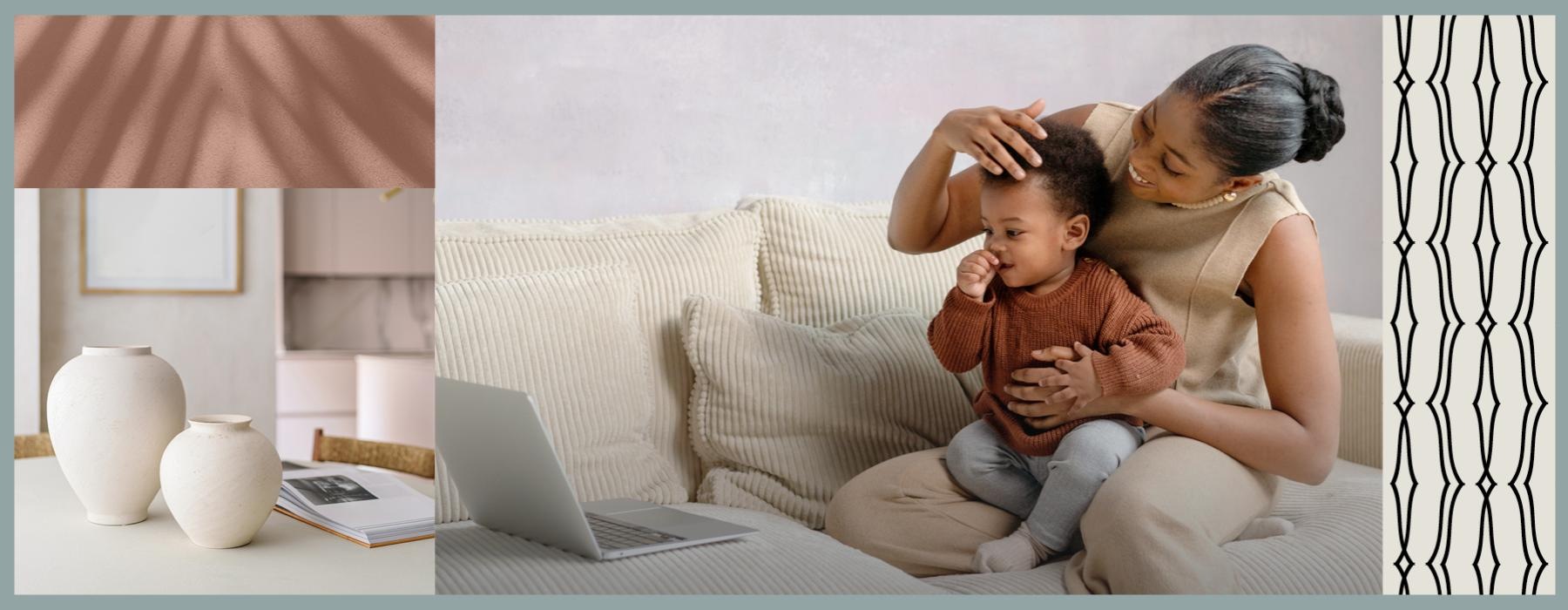 a person and a baby on a couch
